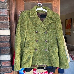 Vintage Y2K green tweed Moda coat dbl breasted 6
